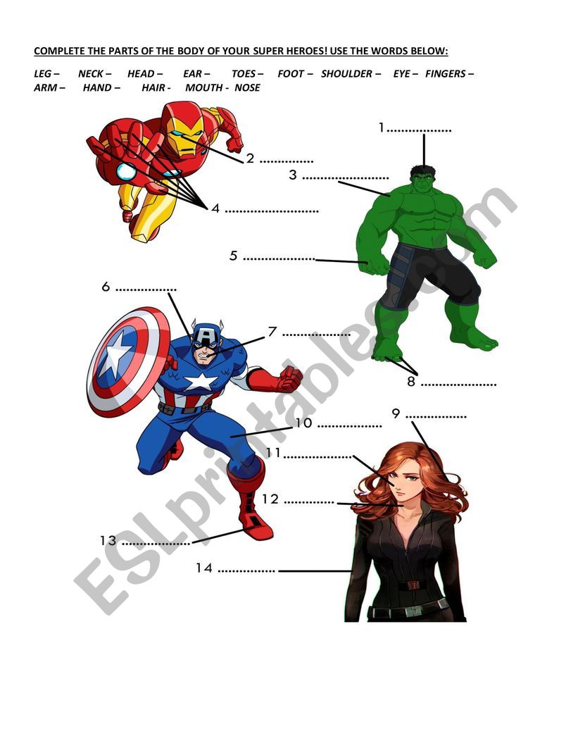 SuperHeros and parts of the body