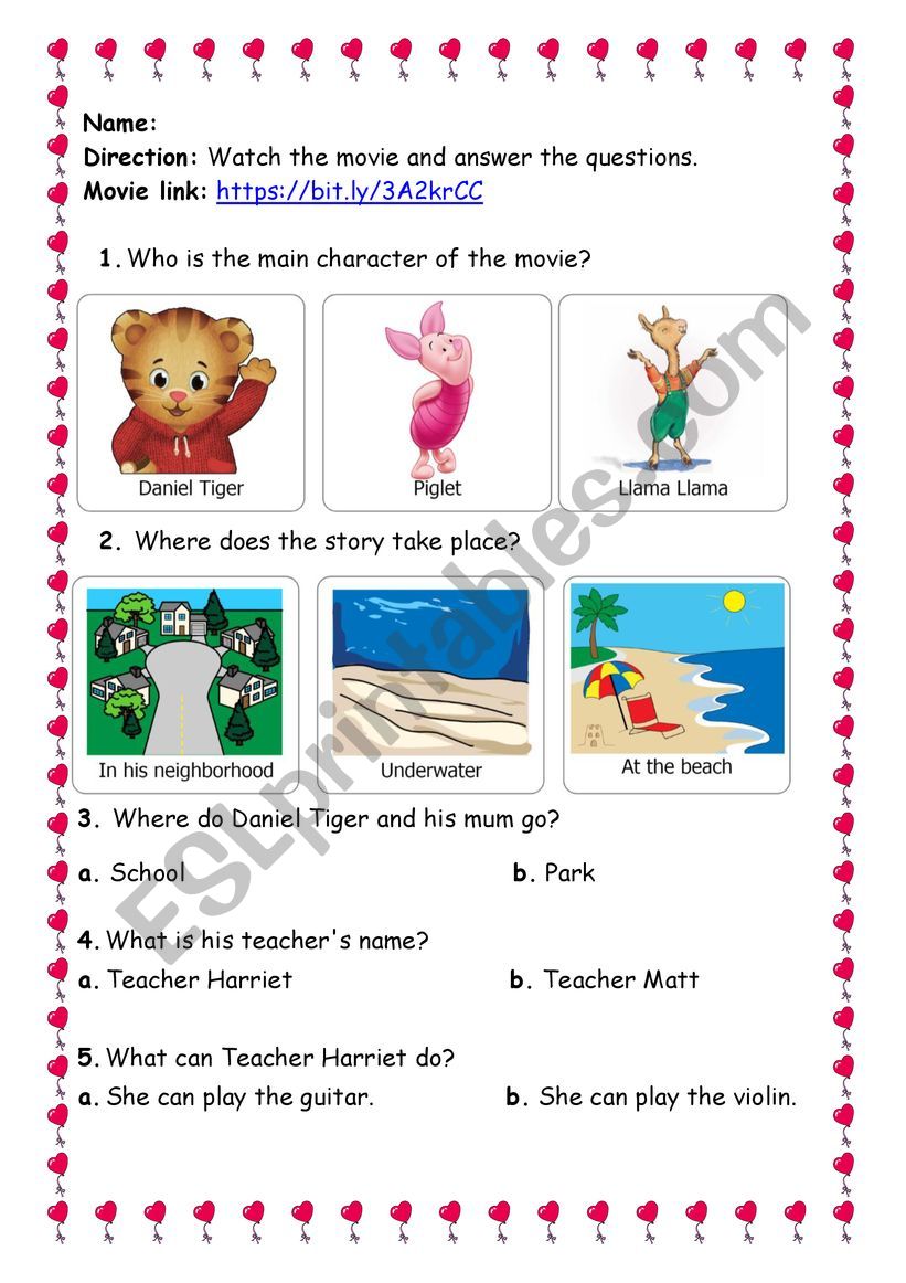 Daniel Tiger Visits School worksheet
