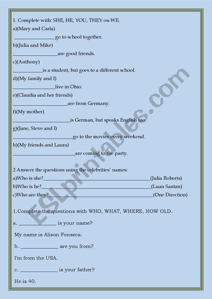 Personal and interrogative pronouns