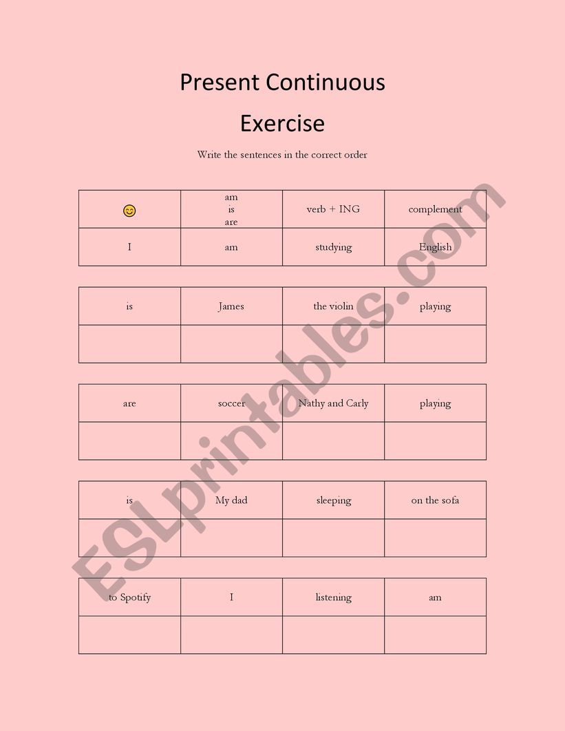 Present Continuous Unscramble 