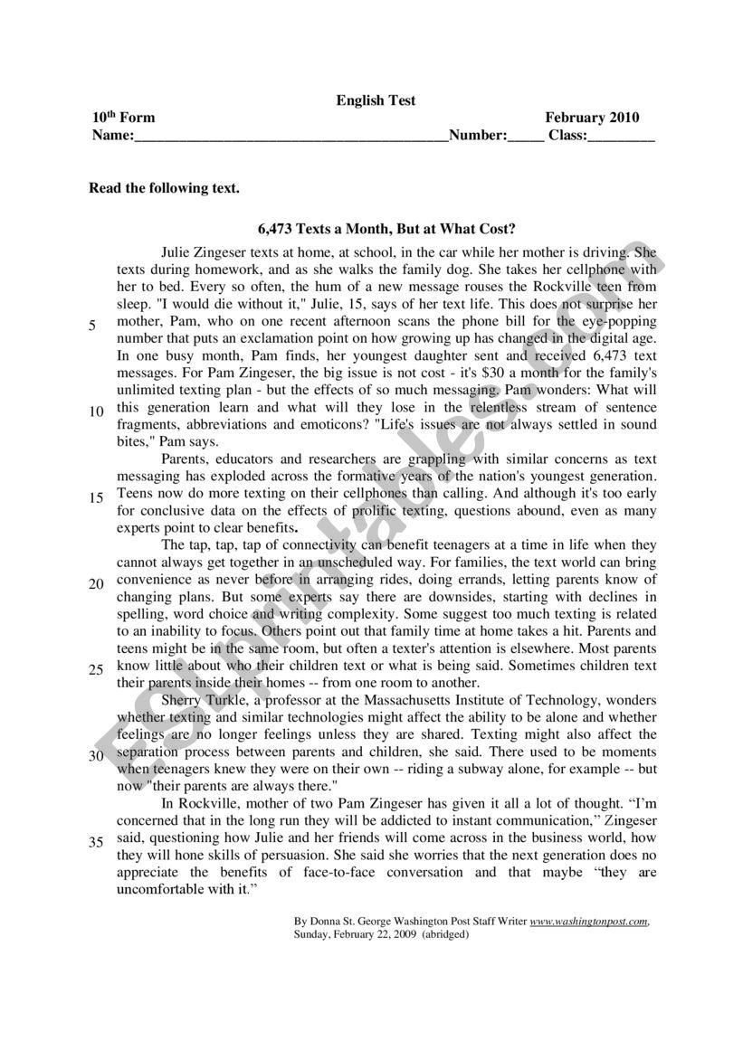 reading comprehension worksheet