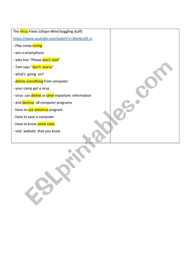 The Virus Fixies worksheet
