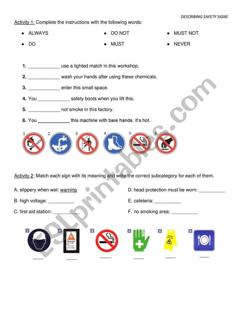 Safety signs and modal verbs worksheet