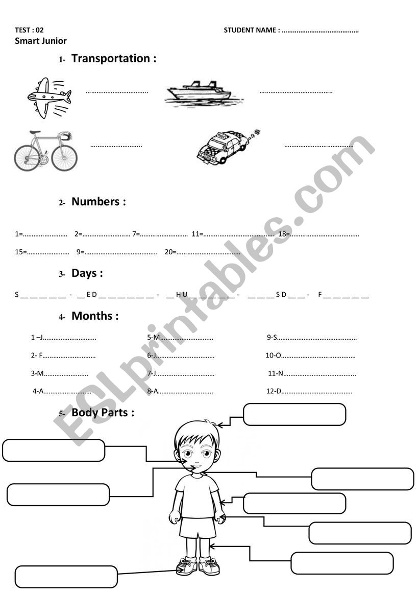 a test for kids worksheet