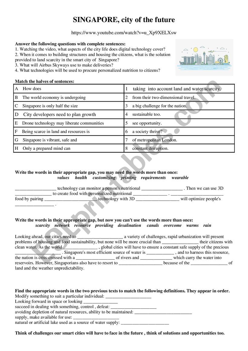 SMART CITIES: Singapore, city of the future  (with answers)