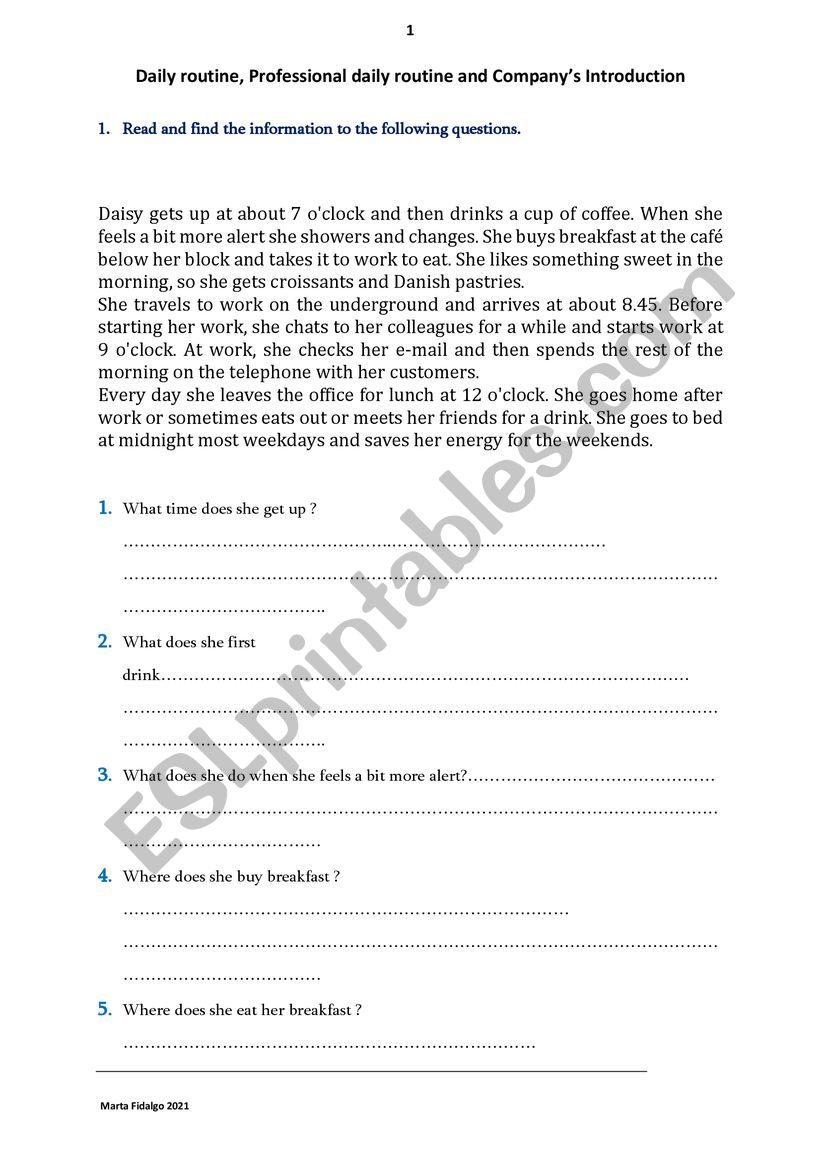 Professional daily routines and Companyï¿½s introduction - ESL ...