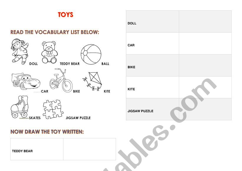 TOYS VOCABULARY PRACTICE worksheet