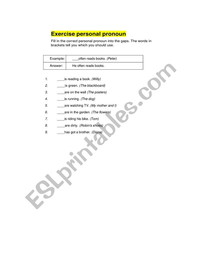 Exercise Personal Pronoun worksheet