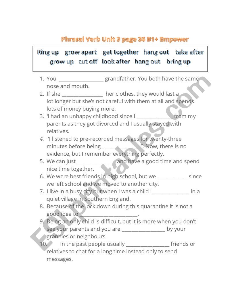 Phrasal verbs worksheet