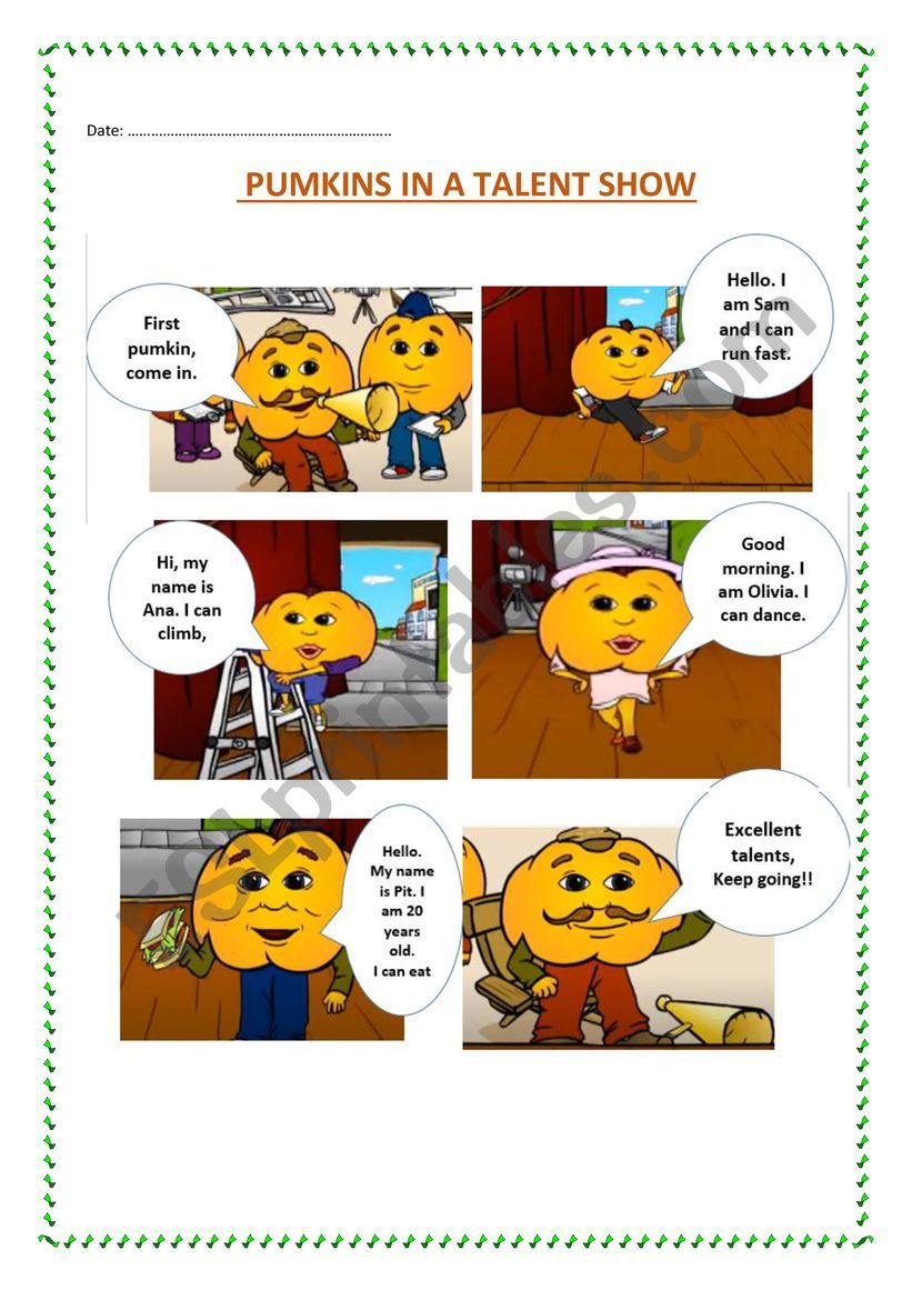 PUMKINS IN A TALENT SHOW worksheet