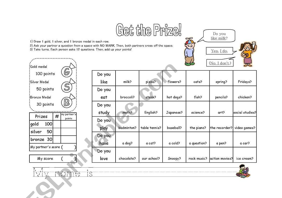 Do you  GET THE PRIZE worksheet