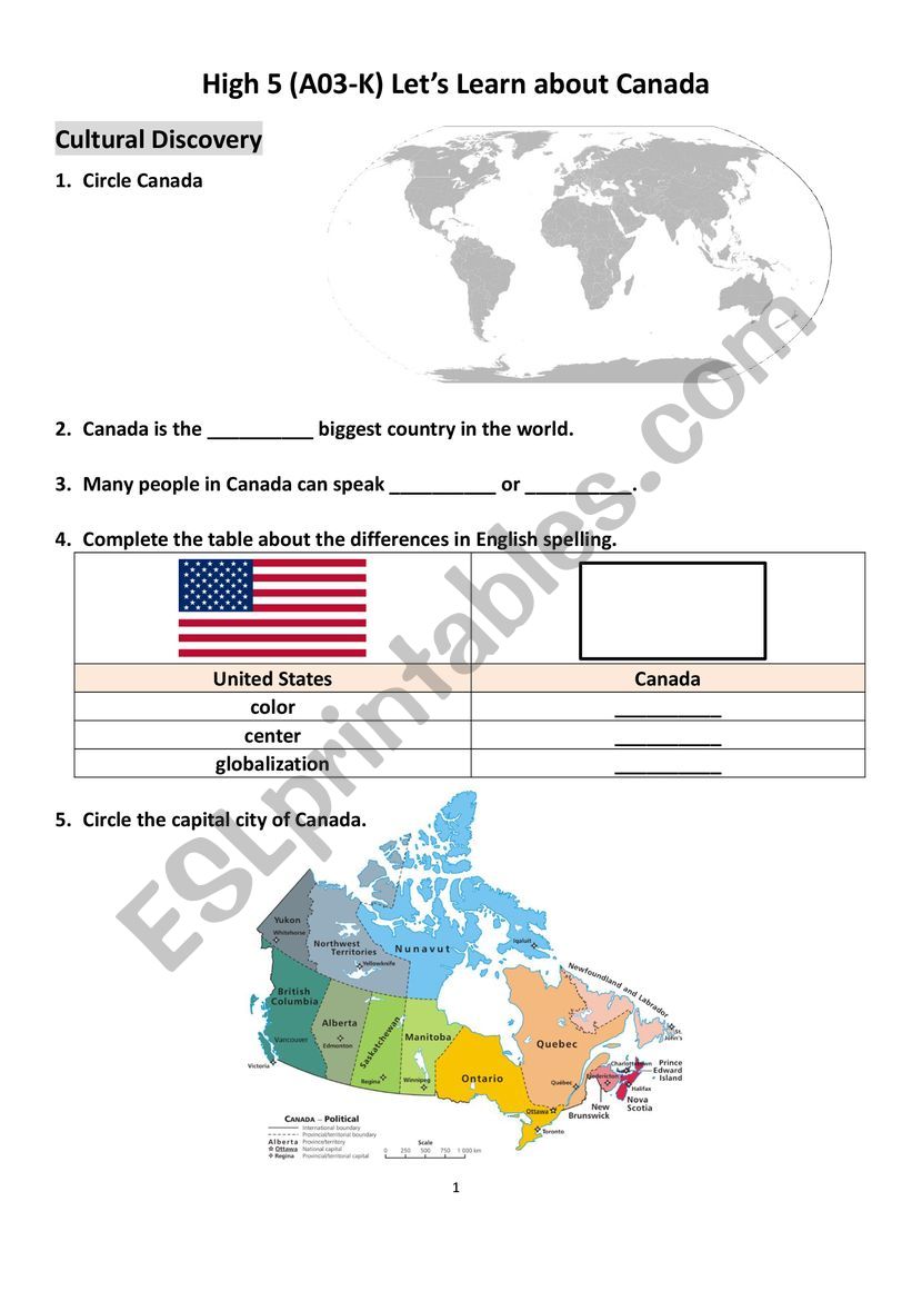 Canada worksheet