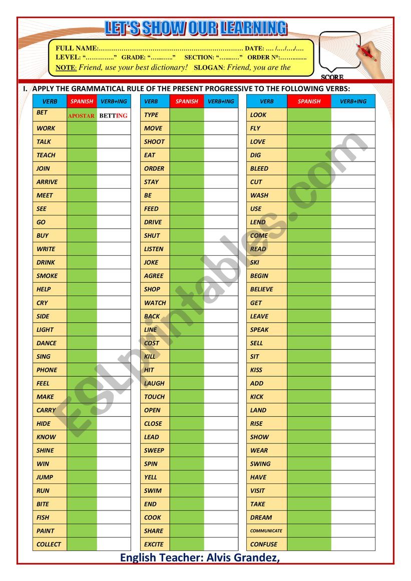 01.-Present continuous tense. Common verbs + ing.