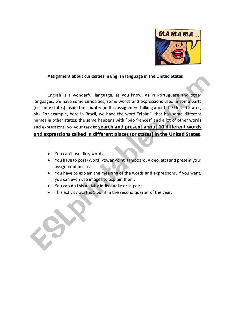 Assignment about curiosities in English language in the United States