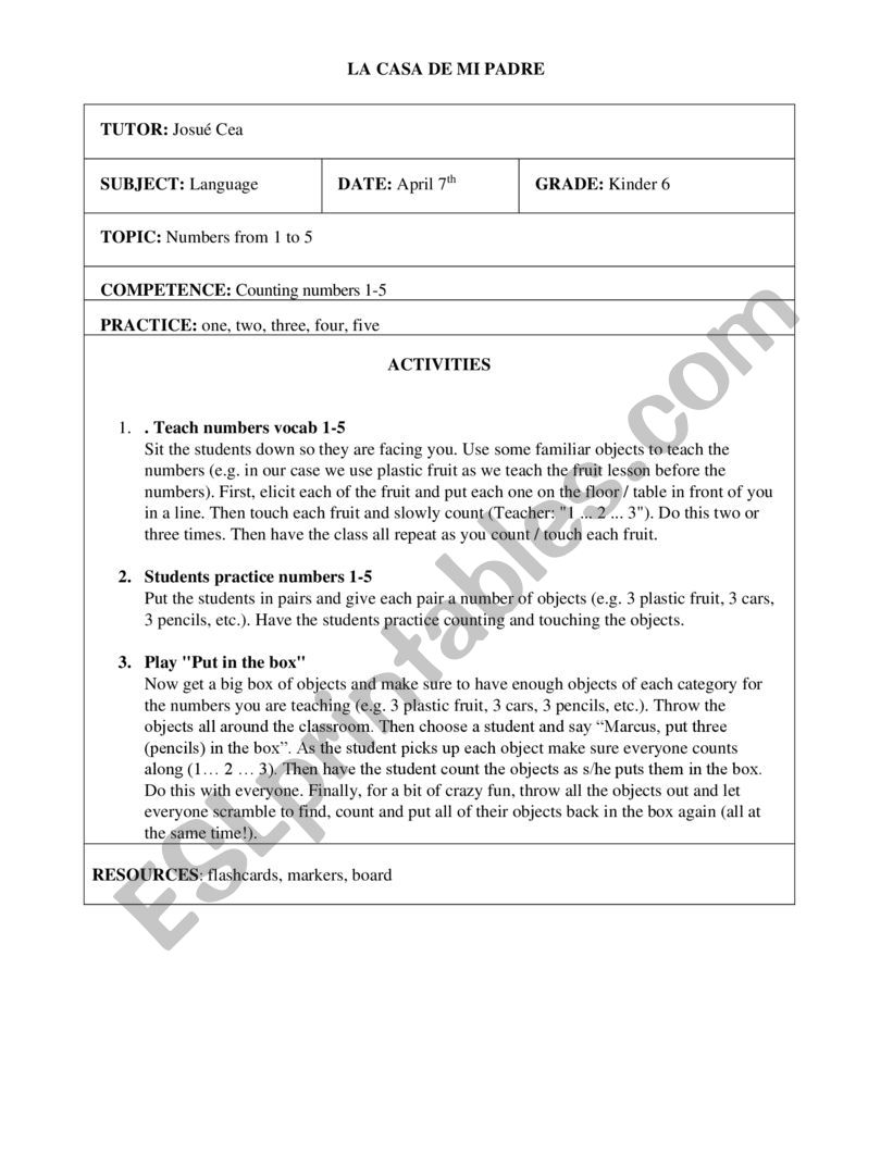 lesson plan worksheet