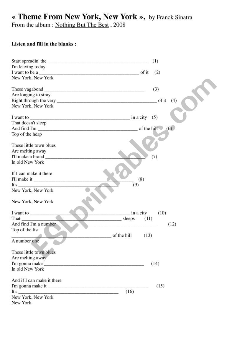 New york new york song lyrics 