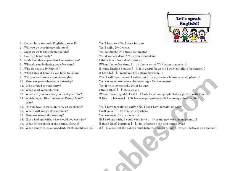Do you / Wh questions dialogue practice