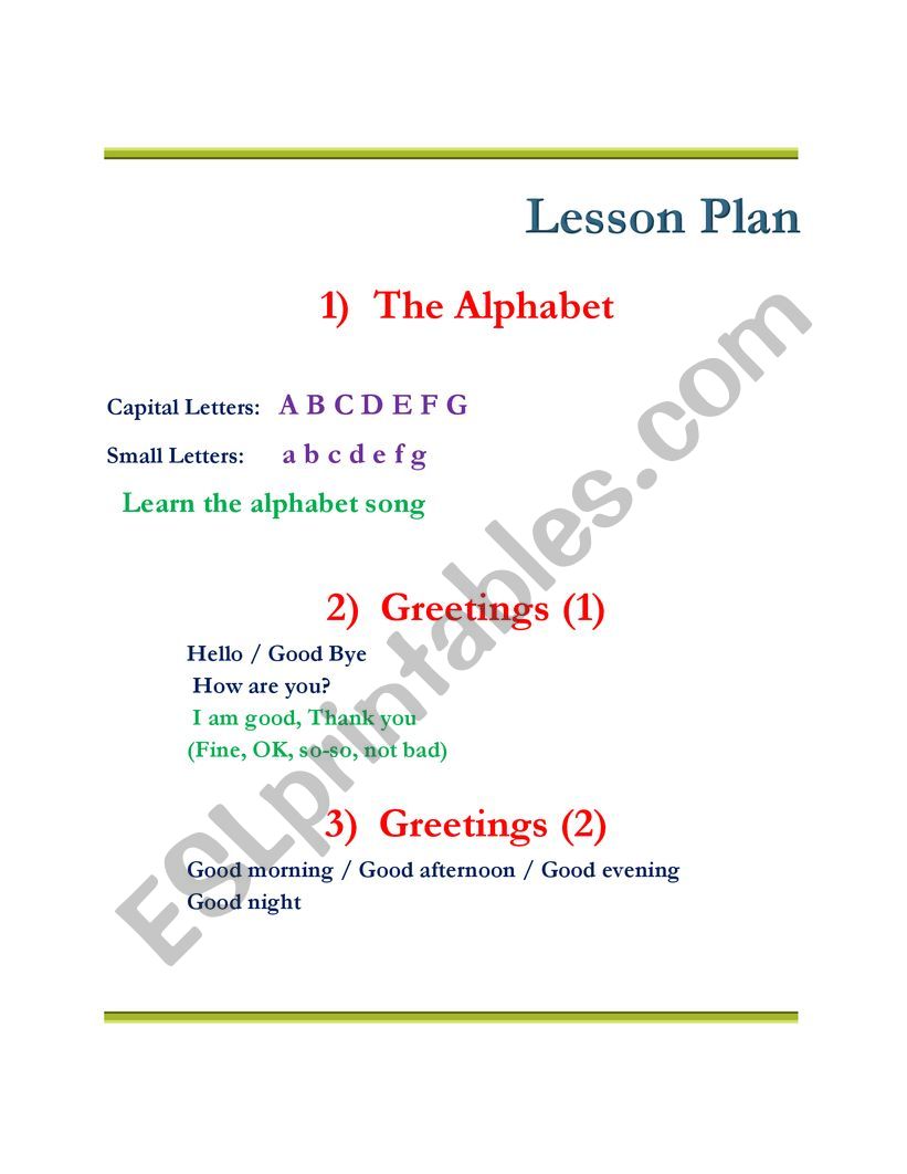 Lesson Plan for kindergarten worksheet