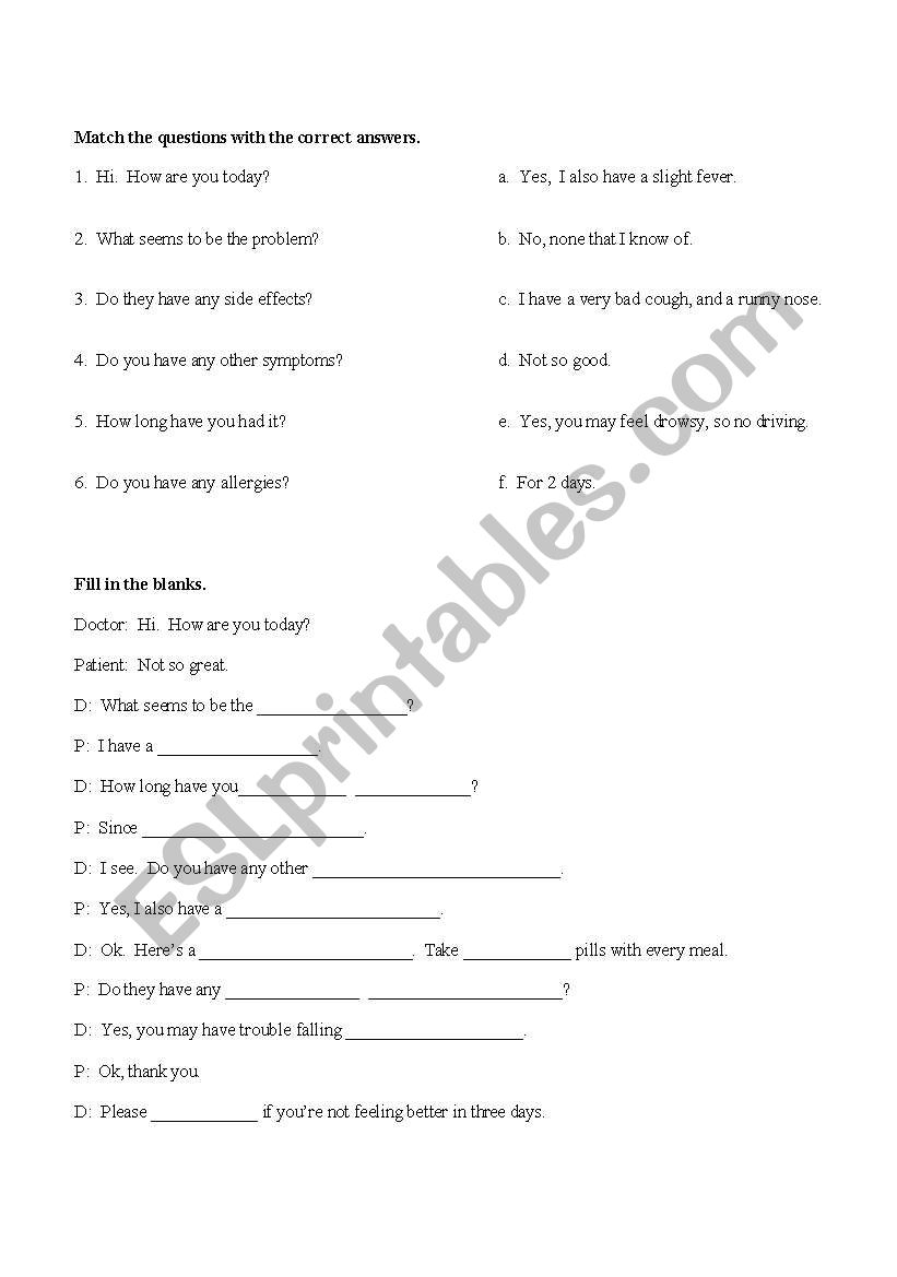 Going to the Doctor worksheet