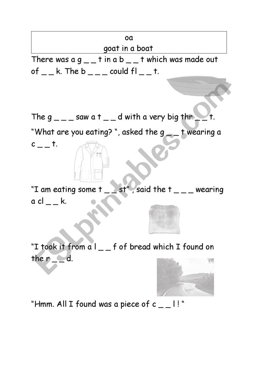 Phonics oa sound worksheet