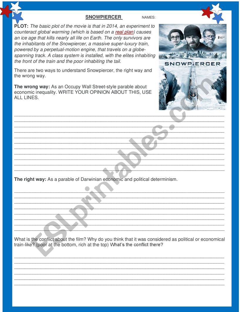 SNOW PIERCER FILM ACTIVITY worksheet