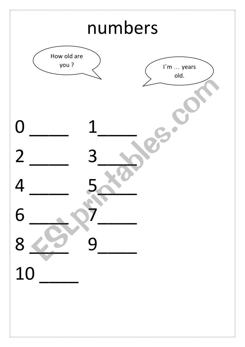 Numbers  worksheet