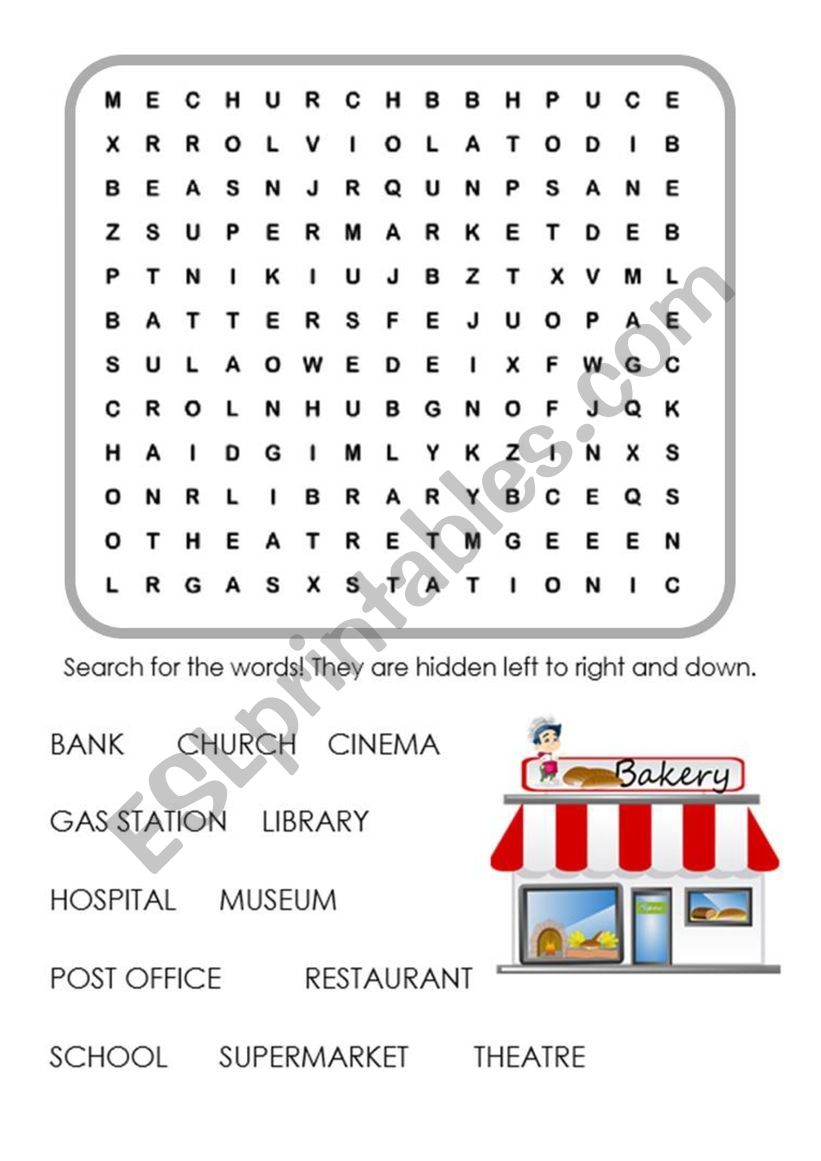 Places word search worksheet