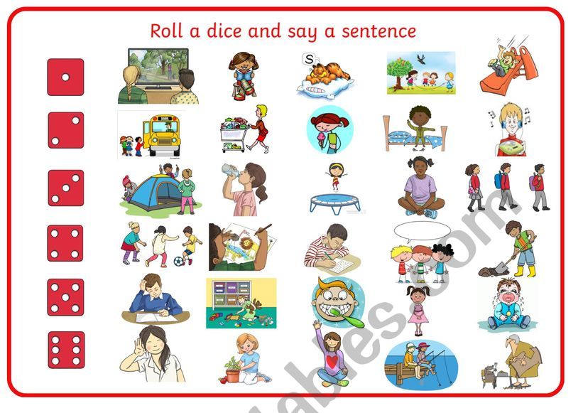 Roll a dice & say a sentence worksheet