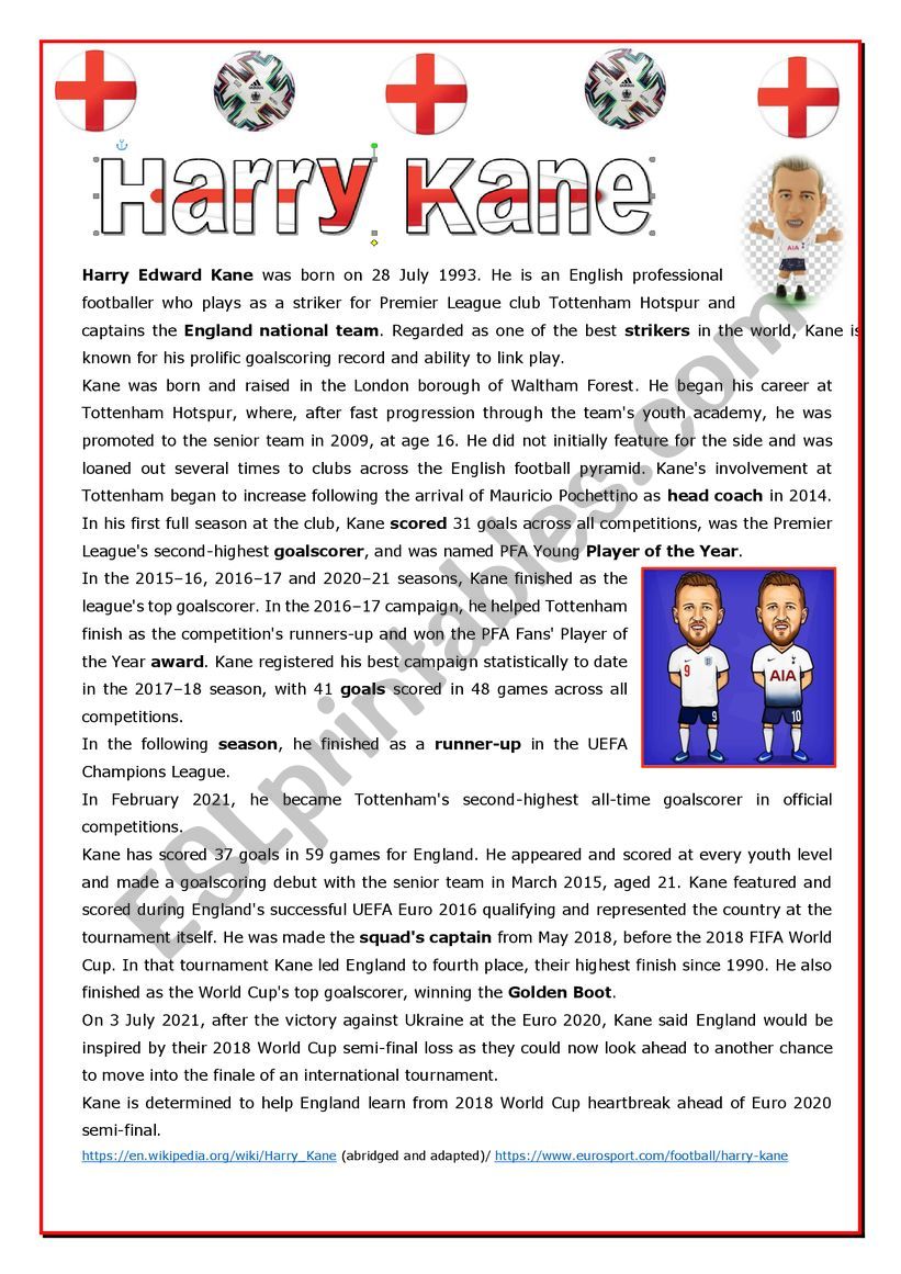 Harry Kane worksheet