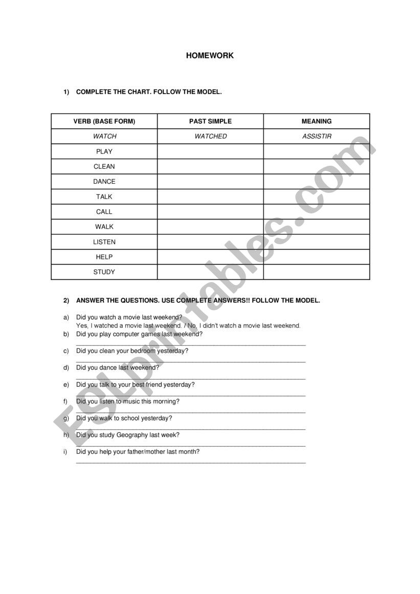 Past simple review worksheet