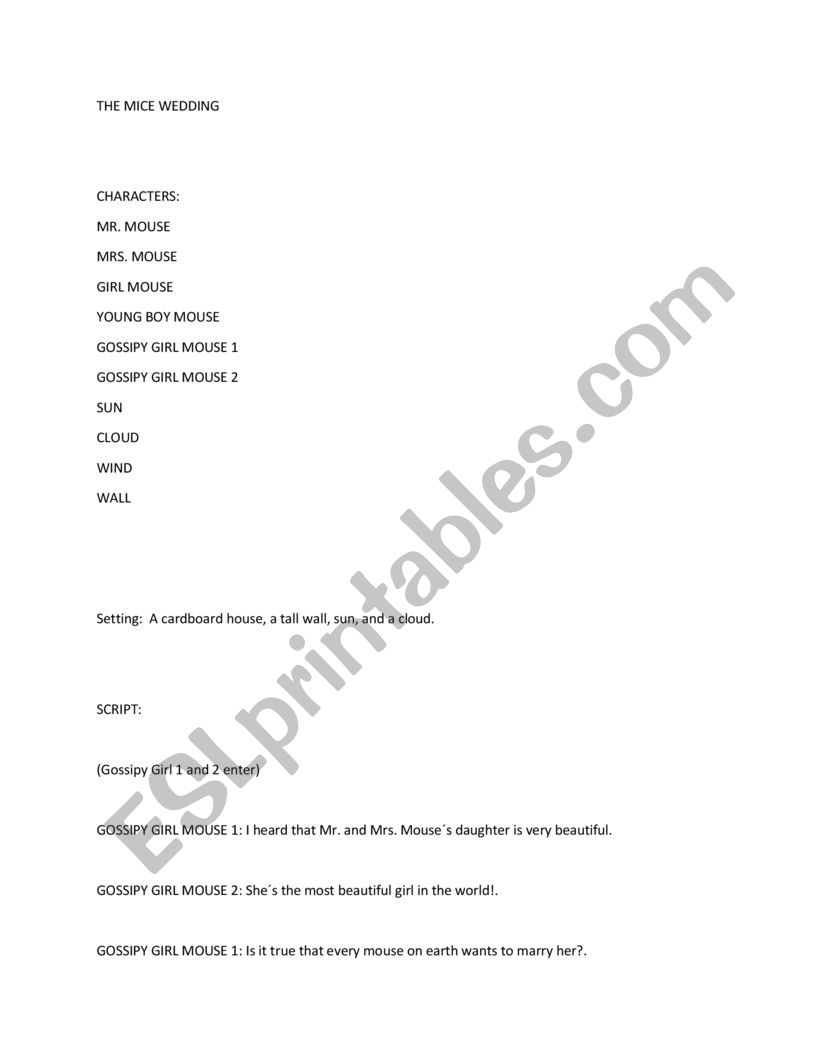 the mice wedding worksheet
