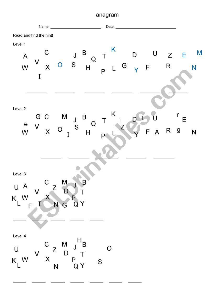 Anagram worksheet