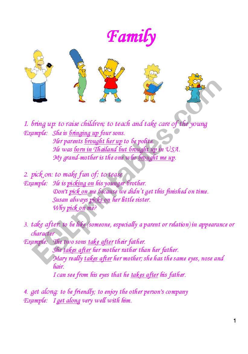 Two Word Verbs -- Family worksheet