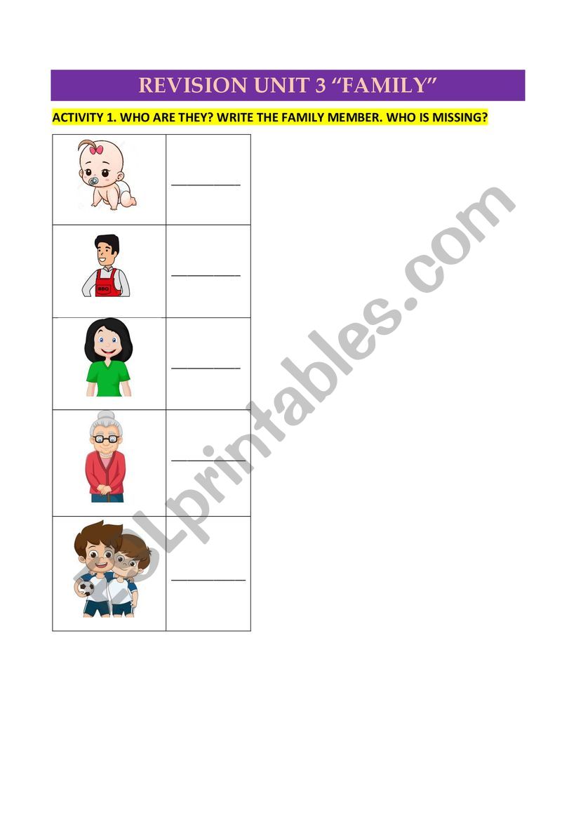 Family revision for kids worksheet