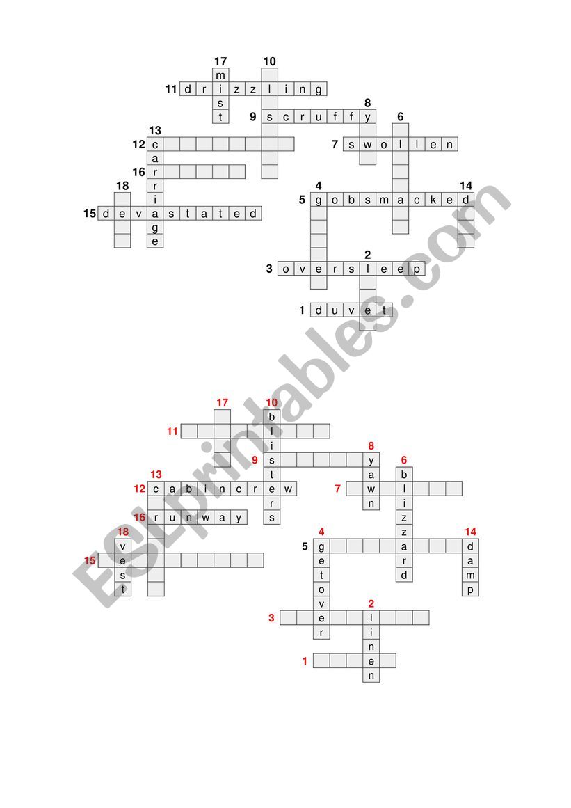 Half crossword Weather worksheet