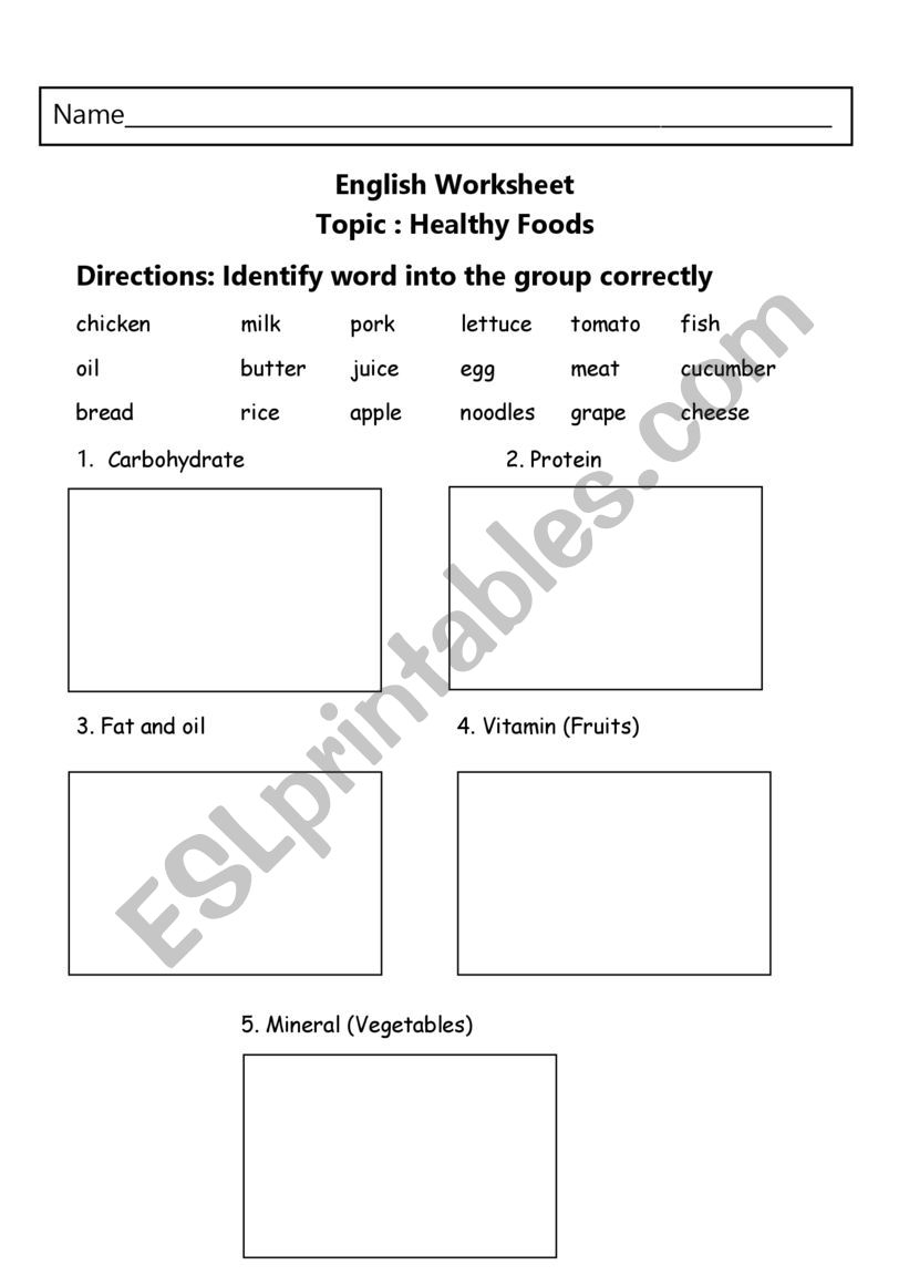 Foods and Nutritions worksheet