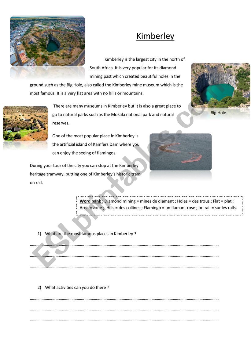 Kimberley , South Africa worksheet