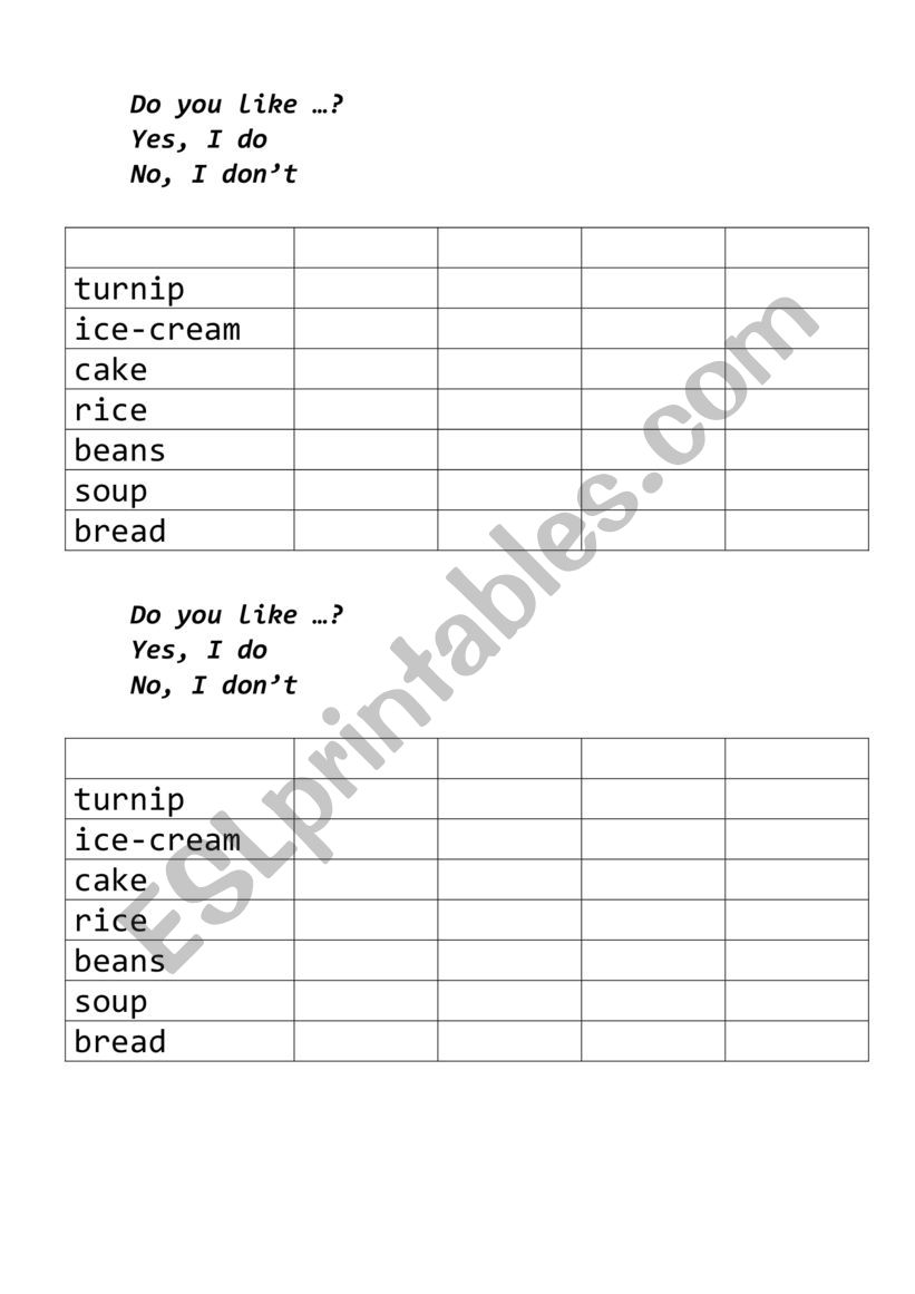 mingling food worksheet