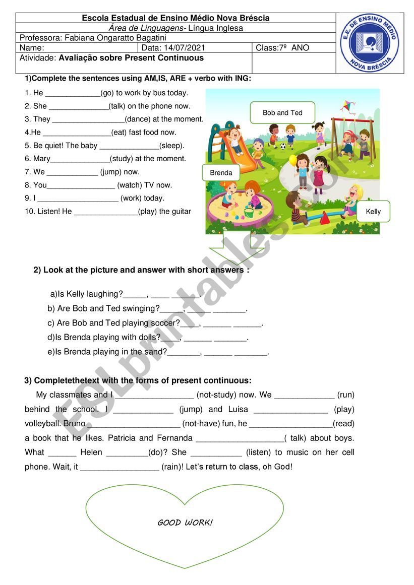 work Present Continuous worksheet