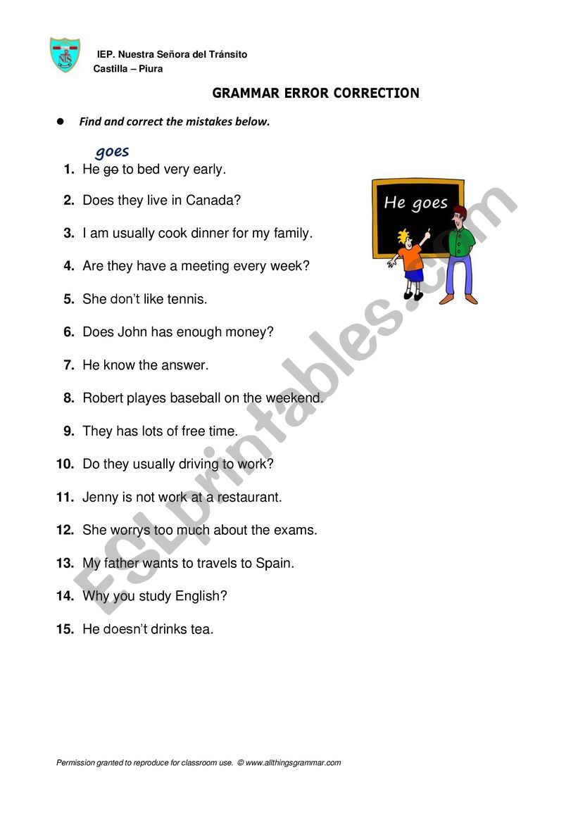 error correction worksheet