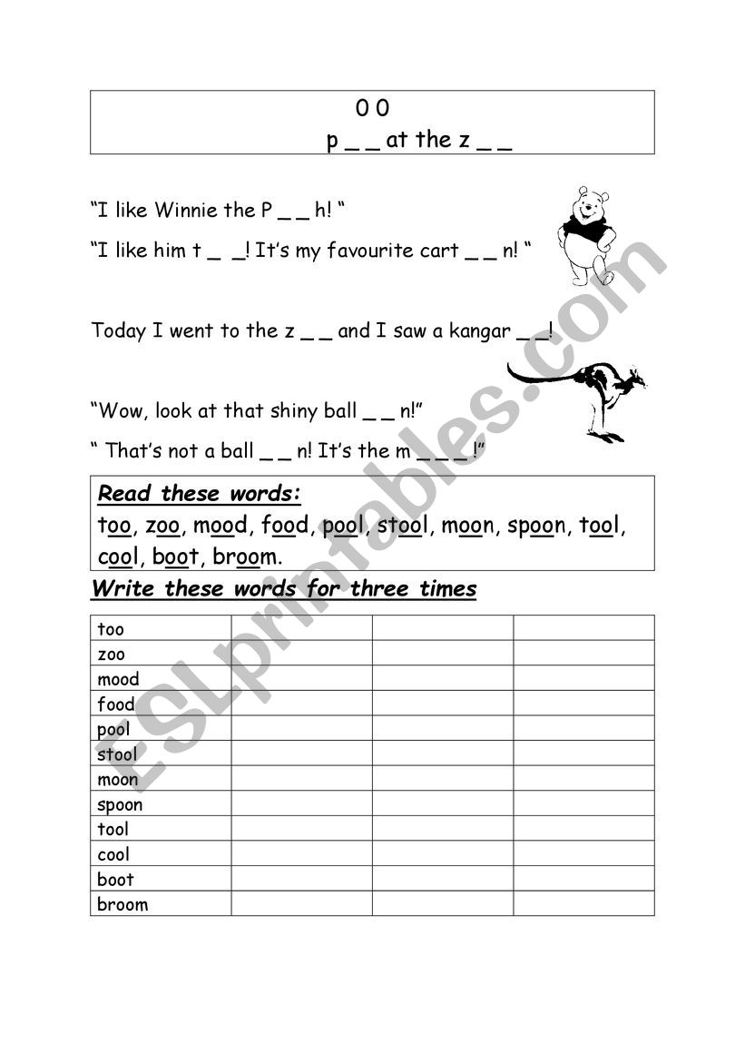 The Phonic Sound o o words worksheet