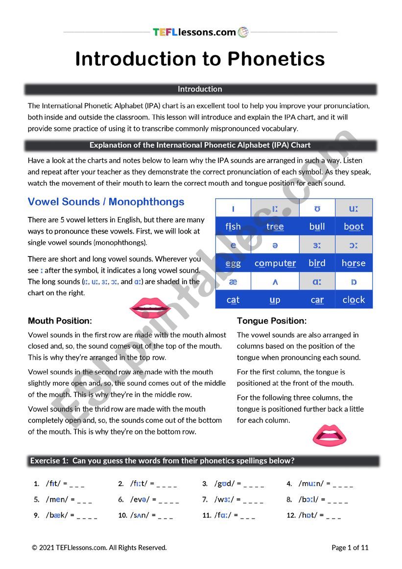 Introduction to Phonetics worksheet