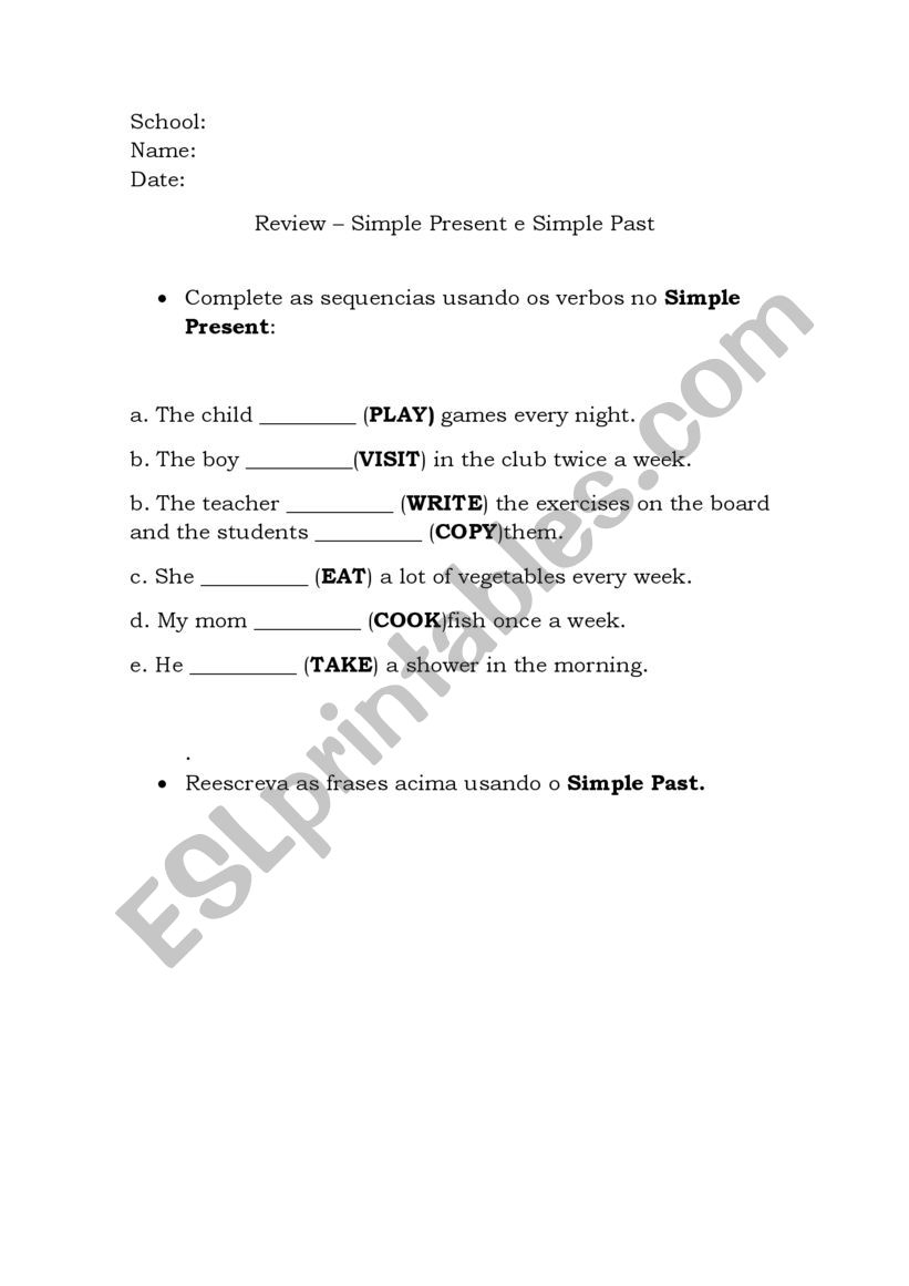 Simple Present and Past worksheet