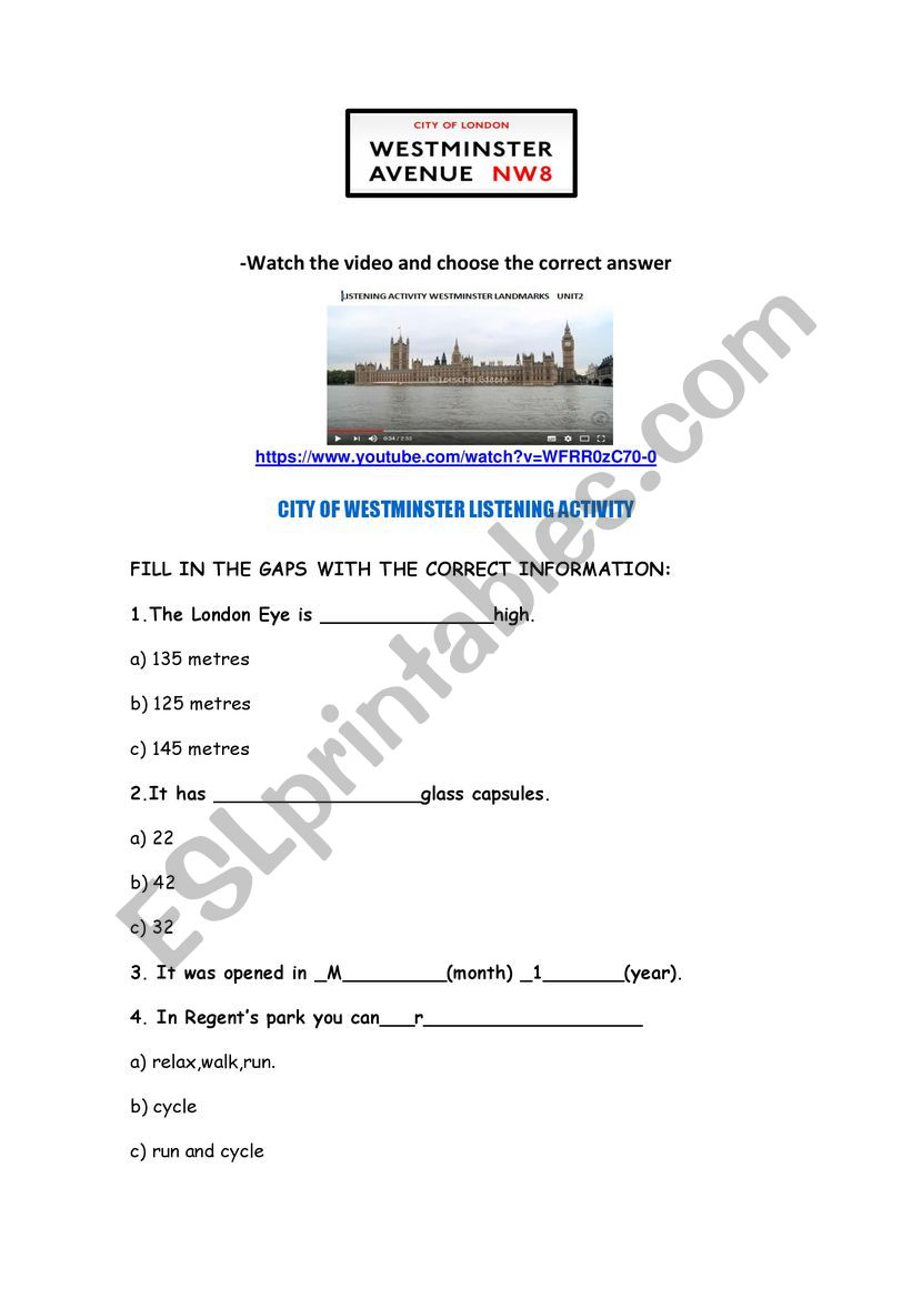Westminster Abbey worksheet