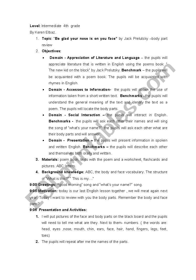 LP - parts of the body worksheet