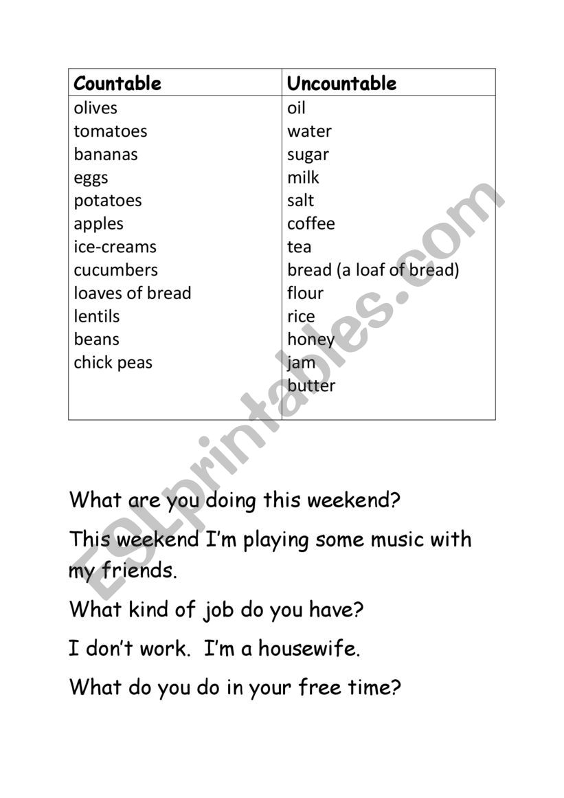 Much and many worksheet