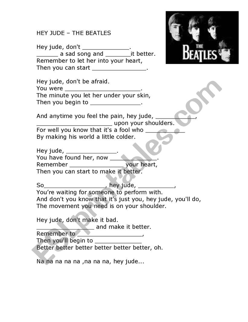 Song Hey Jude worksheet