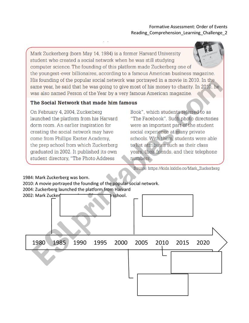 Formative Assessment: Order of Events