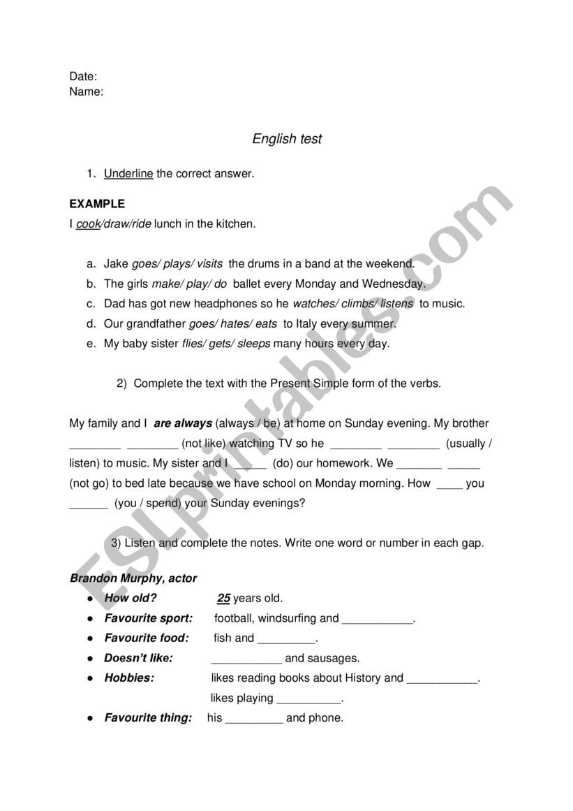 Present Simple revision  worksheet