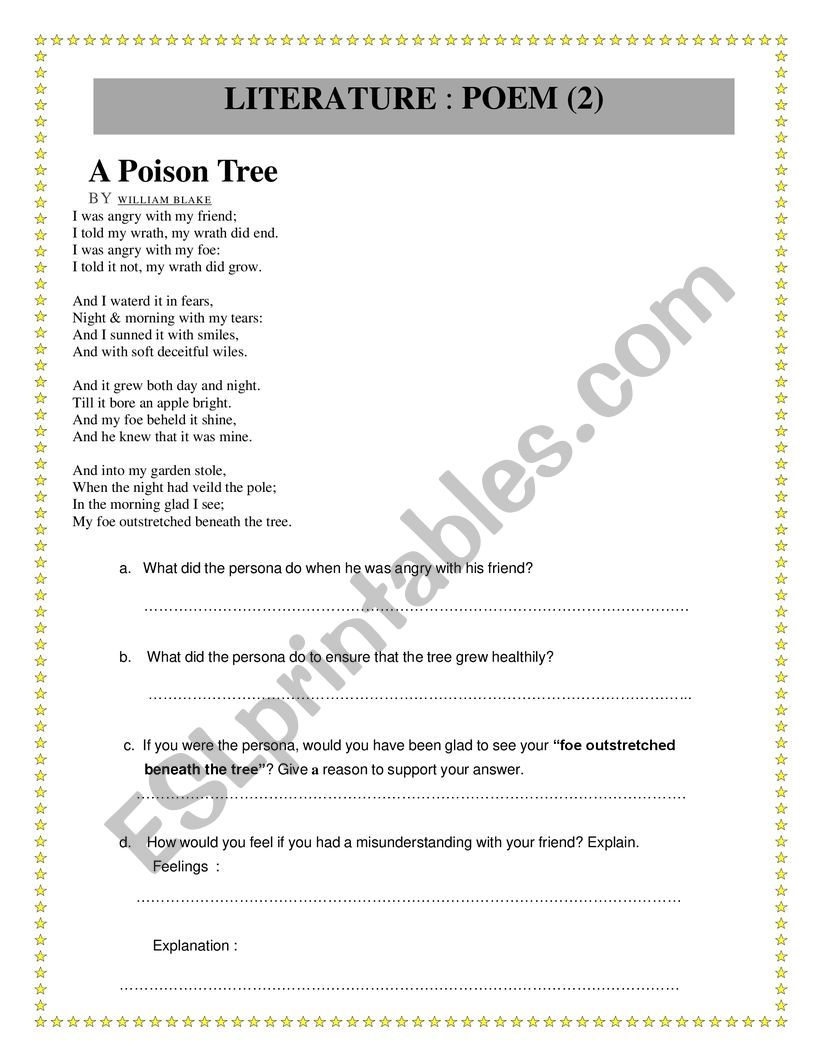 POISON TREE 2 worksheet